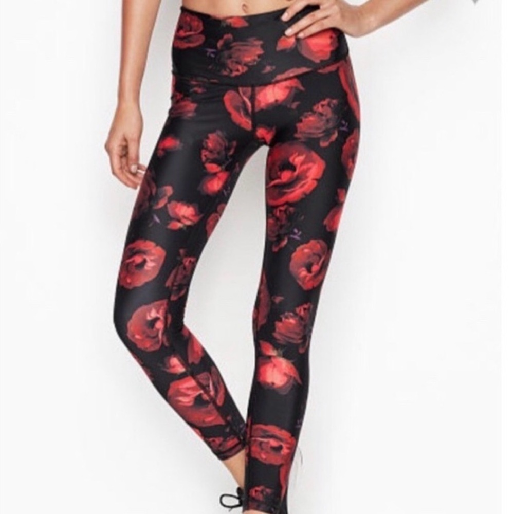 Victoria's Secret Black and Red Floral Leggings